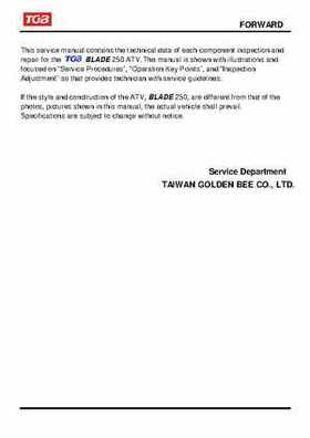 TGB Blade 250 ATV Quad Service Repair Manual, Page 2