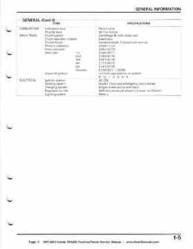 1997-2001 Honda TRX250 Fourtrax Recon Service Manual, Page 9