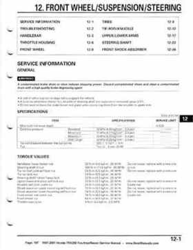 1997-2001 Honda TRX250 Fourtrax Recon Service Manual, Page 197