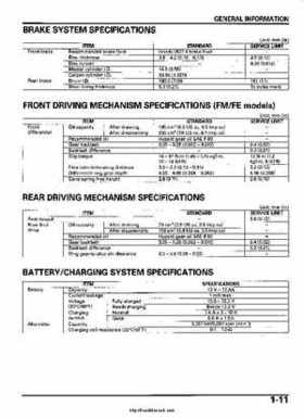 2005-2006 Honda ATV TRX500FE/FM/TM FourTrax Foreman Factory Service Manual, Page 15