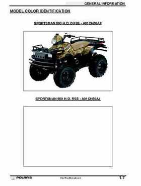 2001 Polaris Sportsman 400-500 DUSE and H.O. Service Manual, Page 9