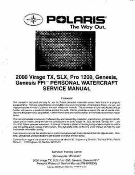 2000 Polaris Virage TX, SLX, Pro 1200, Genesis, Genesis FFI Personal Watercraft Service Manual, Page 2