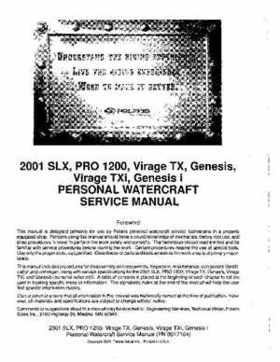 2001 Polaris SLX, PRO 1200, Virage TX, Genesis, Virage TXi, Genesis i Personal Watercraft Service Manual, Page 2