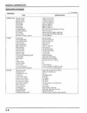 1998-2001 Honda Fourtrax Foreman TRX450S, TRX450ES Factory Service Manual, Page 8